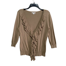 New York  Company Cardigan Sweater Womens Size Large Ruffled V-Neck Long Sleeve