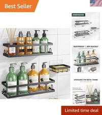 Adhesive Shower Caddy,Shower Shelves with Soap Holder and 12 Hooks,Rustproof ...