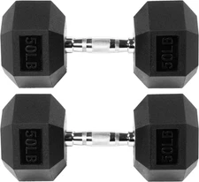 Premium Rubber Encased Hex Dumbbell, 50LB Pair