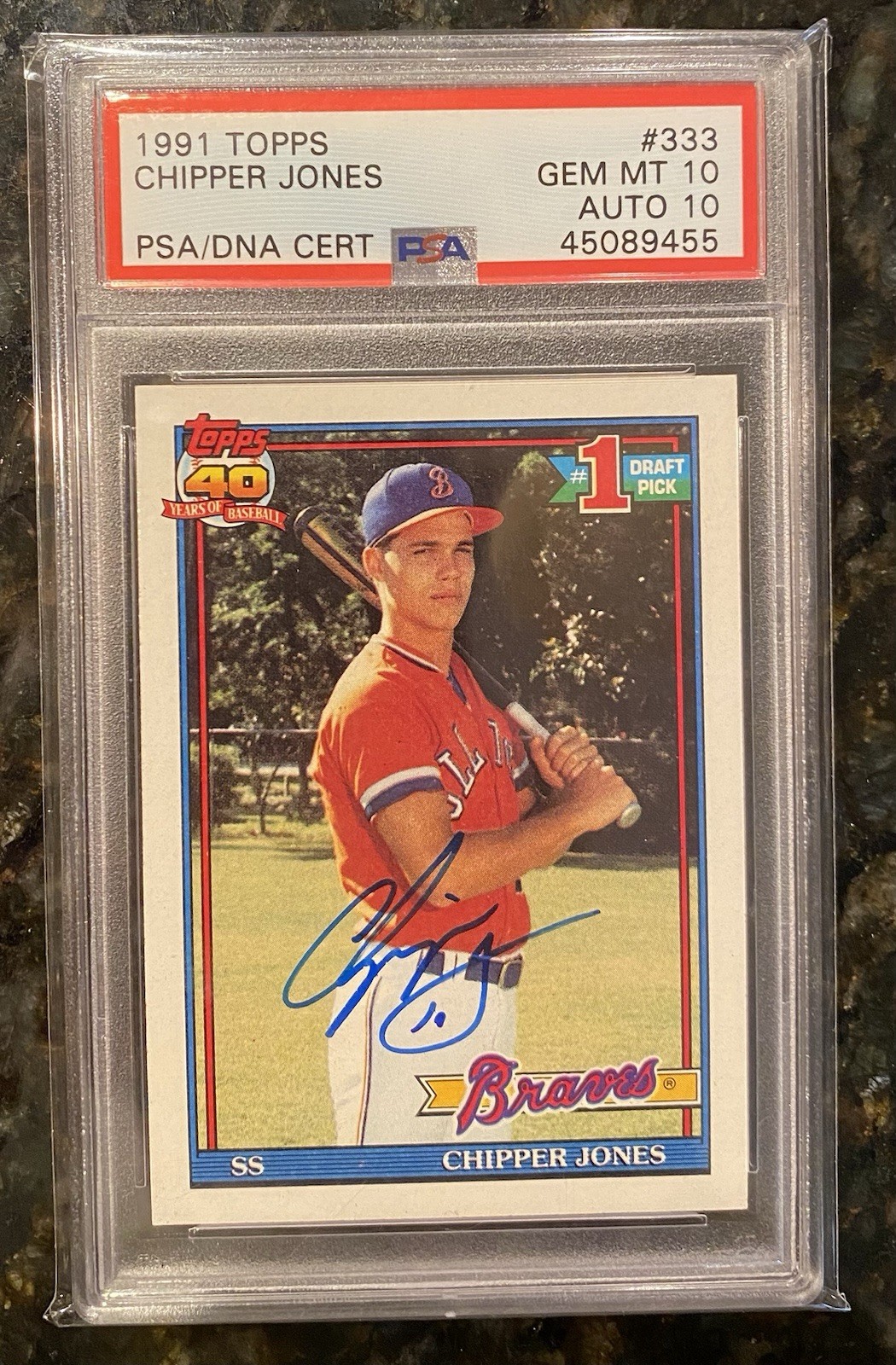 1991 Topps #333 Chipper Jones Autograph RC Rookie Gem Mint PSA DNA 10 Auto