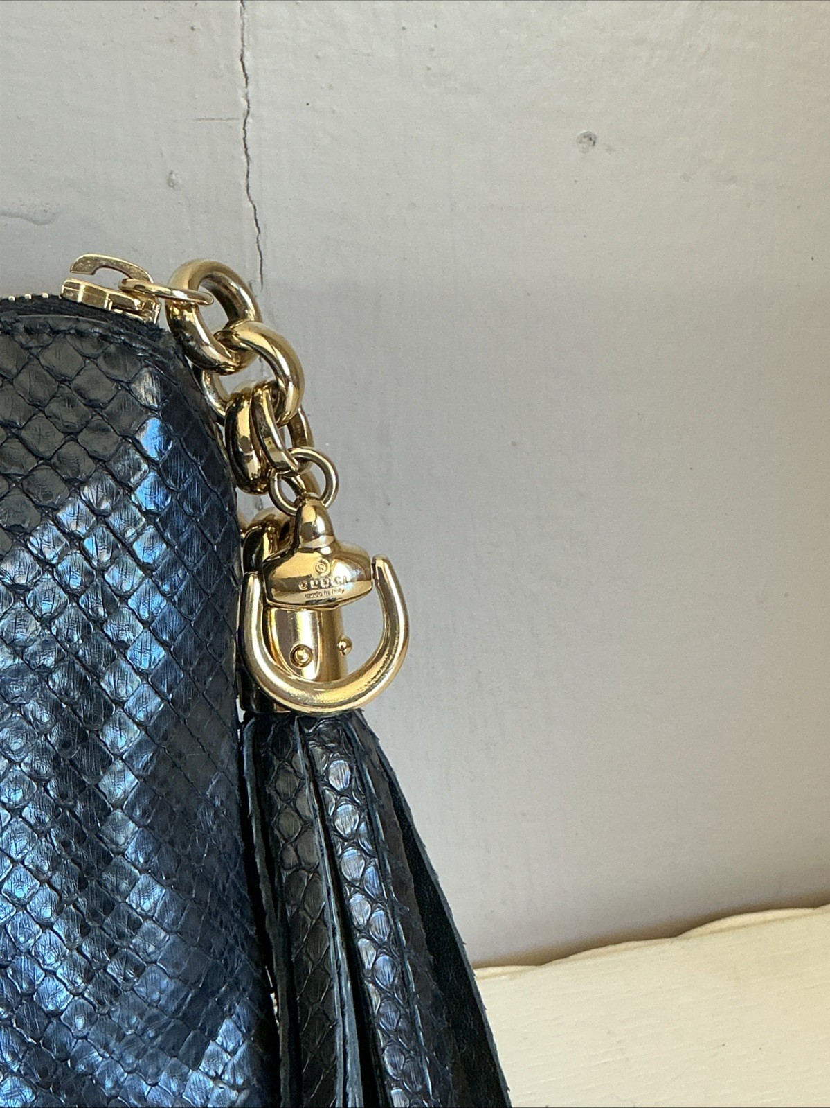 Gucci Sienna Tassel Clutch Black Python Leather Bag Gold Tone Zip 2013 MSRP $960 image 3