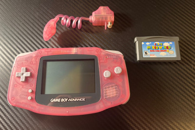 Game Boy advance Transparent pink bundle, includes game boy, worm light, game