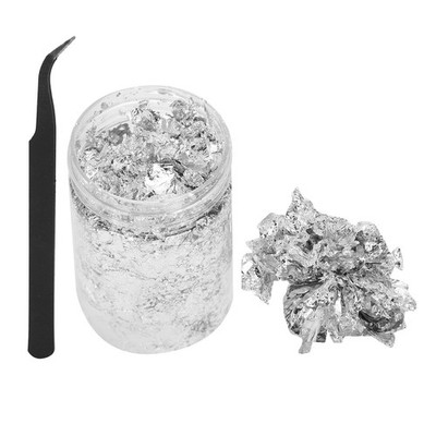 Nail Art DIY Gold Flakes Shiny Silver Foil Glitter Decoration Manicure Tool SET