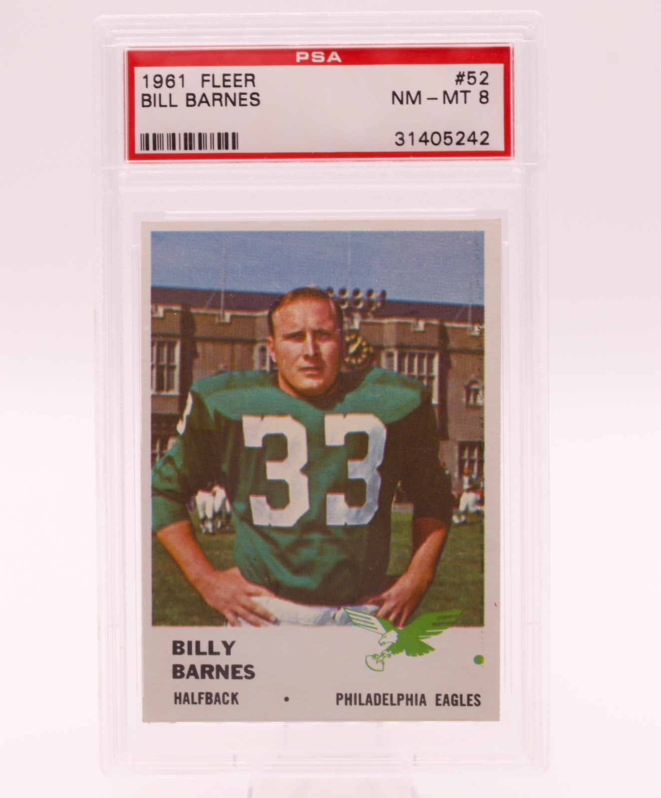 Bill Barnes #52 Football Cards 1961 Fleer trading card — raw and PSA graded price guide