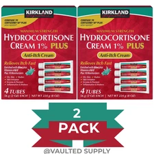 Kirkland Hydrocortisone Cream 1% PLUS 8 Tubes 2oz Each Max Strength Anti-Itch