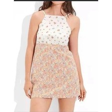 American Eagle Cotton Linen Blend Ditsy floral high neck mini dress. Size Medium