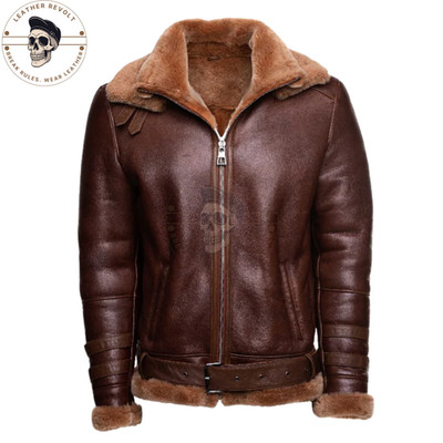 Men s Brown RAF B3 Aviator Bomber Sheepskin Shearling Fur Leather Jacket Pilot
