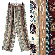 Vintage 100 Silk Pants Southwest Western Aztec Geometric Womens Size M