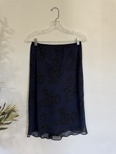 Whimsigoth Vintage Express 90s Y2K Fairy Grunge Knee Length Slip Skirt Navy S