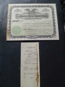Antique The Jefferson And Warren Telephone Company Orangeville, Ohio Stock