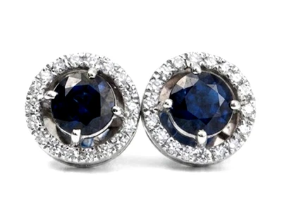 0.72ct Natürlicher Diamant 14k Bis Gekennzeichnet Weissgold Saphir Ohrstecker - Bild 1 von 4