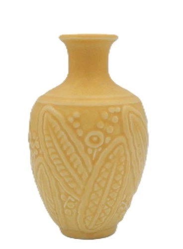 Vintage Rookwood Yellow Art Pottery Vase, c1925 Leaves & Seed Pod Design 5.25"