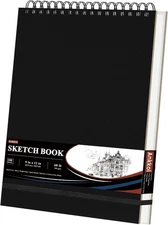 9" x 12" Sketch Book, Top Spiral Sketchbook Hardcover, 9x12 - 1 Pack, Black 