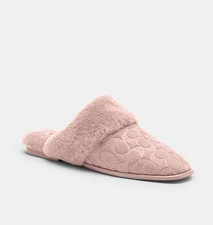 Coach Sherpa Flat Mule Women's Size 6 Signature Candy Pink Suede Slipper CCX65
