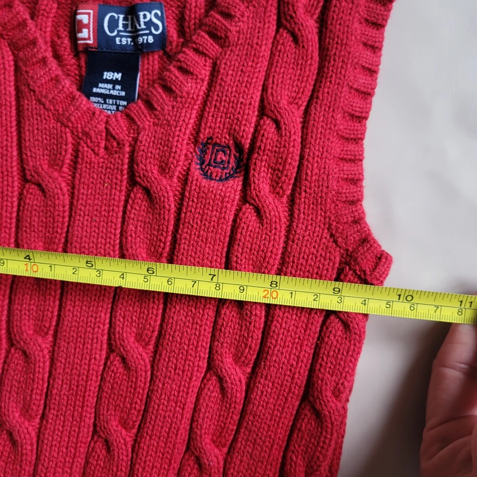 Chaps Est 1978 Boys Red Sweater Vest Sleeveless 100% Cotton 18 M W/Chaps Logo - Image 4 of 4