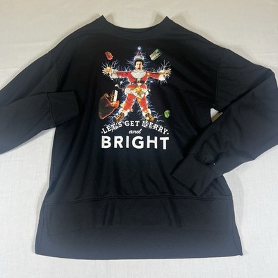 Womens Christmas Sweatshirt Lets Get Merry And Bright Black Graphics Small