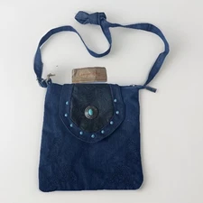 Canyon Sky Crossbody Bag Purse Blue Denim Turquoise Accents Snap & Zip Closure