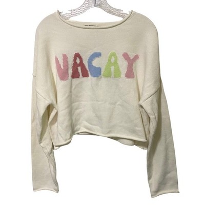 Cream Crop Vacay Sweater Womens L Spring Loungewear Boho Layering Whimsy Retro