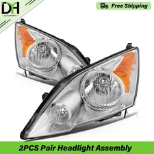PAIR/2PCS Chrome Amber Headlight Assembly For Honda CR-V EX EX-L LX SE 2007-2011