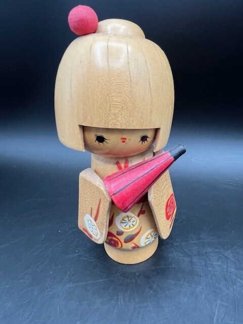 1960s Vintage Handmade Painted WOOD KOKESHI DOLL LAKE KAWAGU