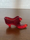 VINTAGE FENTON Red Hobnail Cats Head Glass Shoe Figurine 5.5"L