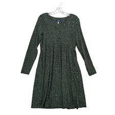 Joules Dress Long Sleeve Green Print Casual Dress Size US 4 Viscose Stretch Knit