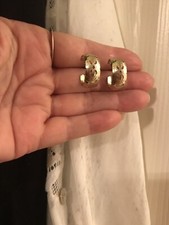 Vintage Wide Hoop With Cutouts  Etching Earrings- Goldtone, Pierced