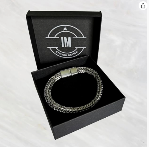 Bracelet Premium Stainless Steel Men Braided Chain Stylish Square Link 8.27 Inch - Picture 3 of 5