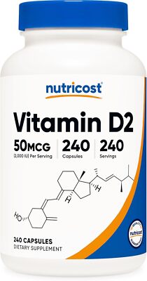 Nutricost Vitamin D2 Supplement (2000 IU) 240 Capsules - Vegan, Non-GMO, Gluten-