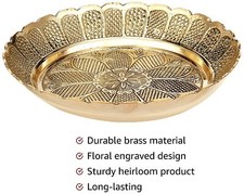 Puja Thali/Bhog thali de latón para adoración, diseño grabado en flores - 3 pulgadas