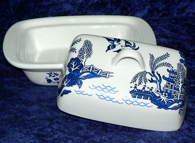 Blaue Weide Muster Porzellan traditionelle tiefweiße Butterschale