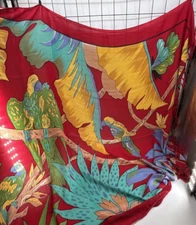 Parrot Bird Scarf Sarong Rayon Red Green Yellow Orange 44x65"