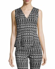 NWT - DIANE Von FURSTENBERG Women's AILEY Black/White SLEEVELESS PEPLUM TOP - 12