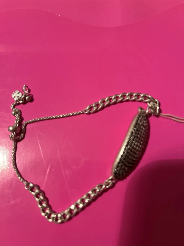 $39 LUCKY BRAND Pave' Oval ID Slider Bead Adjustable Silver-Tone Bracelet  H50 - Image 4 of 4