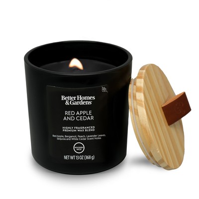 13oz Red Apple and Cedar Scented Wooden Wick Jar Candle