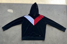Tommy Hilfiger Sport Black Velvet Cotton Blend Shoulder Chest Hoodie Size XL