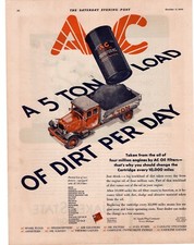1930 AC Oil Filter A 5 Ton Load of Dirt Per Day Single Page Print Ad
