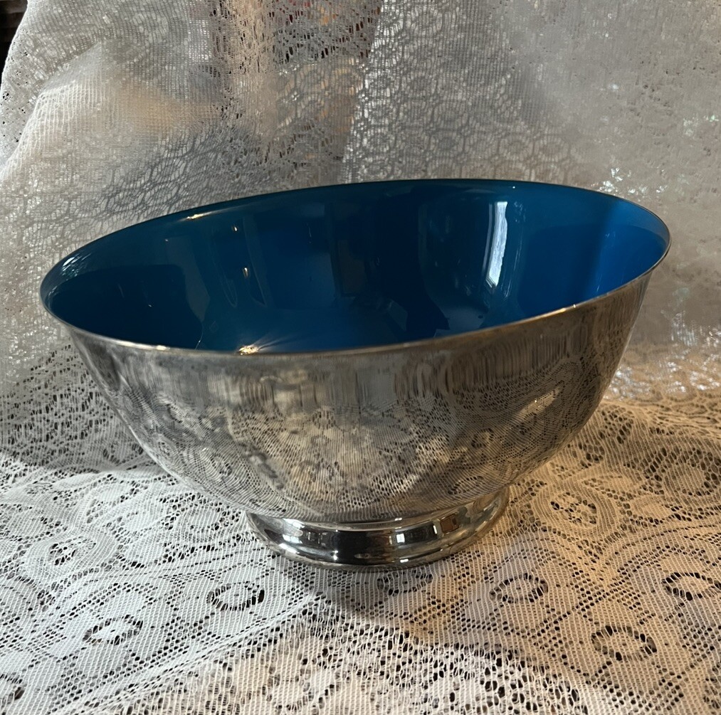 ★お値引き不可 ★ Reed&Barton リード＆バートン 銀器 ★ Reed and Barton #104 Vintage Silver plated Bowl Blue Enamel MCM 8