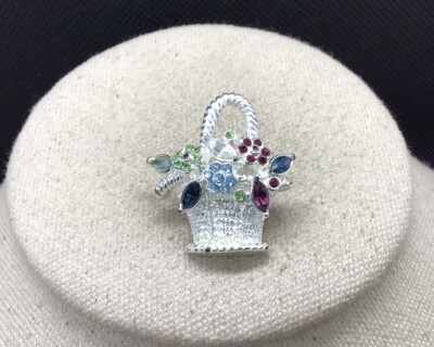 Vintage Napier Cosutme Multi Colroed Rhinestone Flower Basket Pin NN242