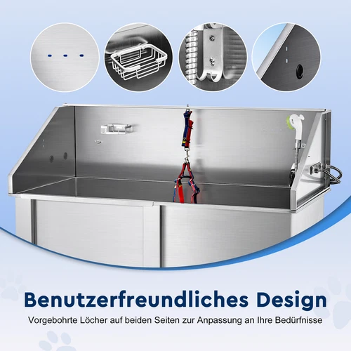 CO-Z 127cm Hunde Badewanne aus Edelstahl Haustiere Pflege Dusche Tierbadewanne - Bild 28 von 29