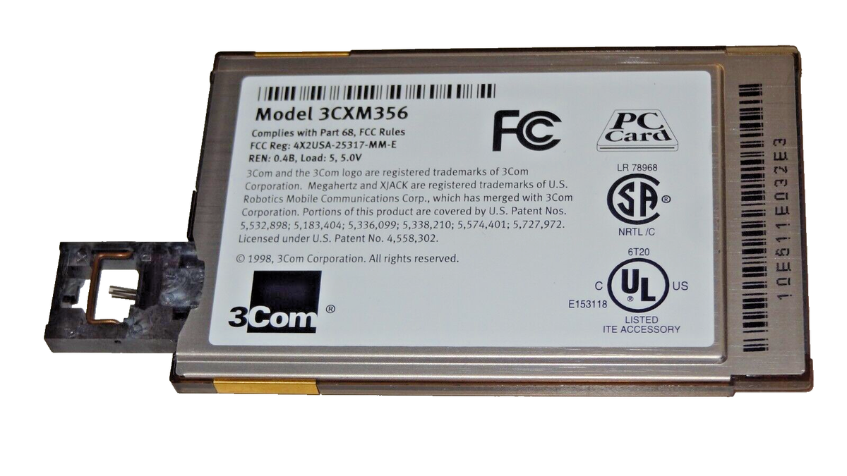 3Com Megahertz PCMCIA 56k Win Modem PC Card with XJACK 3CXM356 for