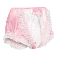 Satini Frilly Lace Sissy Silky Satin Adult Diaper Cover Briefs