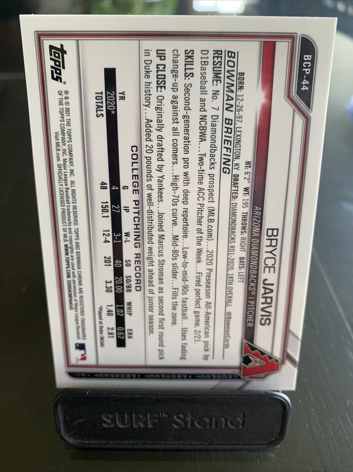 Bryce Jarvis 2021 Bowman Chrome #BCP-44 Green Mini-Diamond /99 - Image 2 of 2