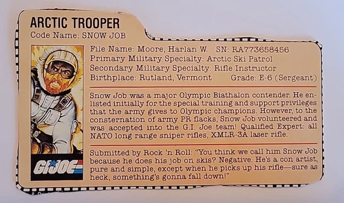 Snow Job 1983  File Card  GI Joe Vintage