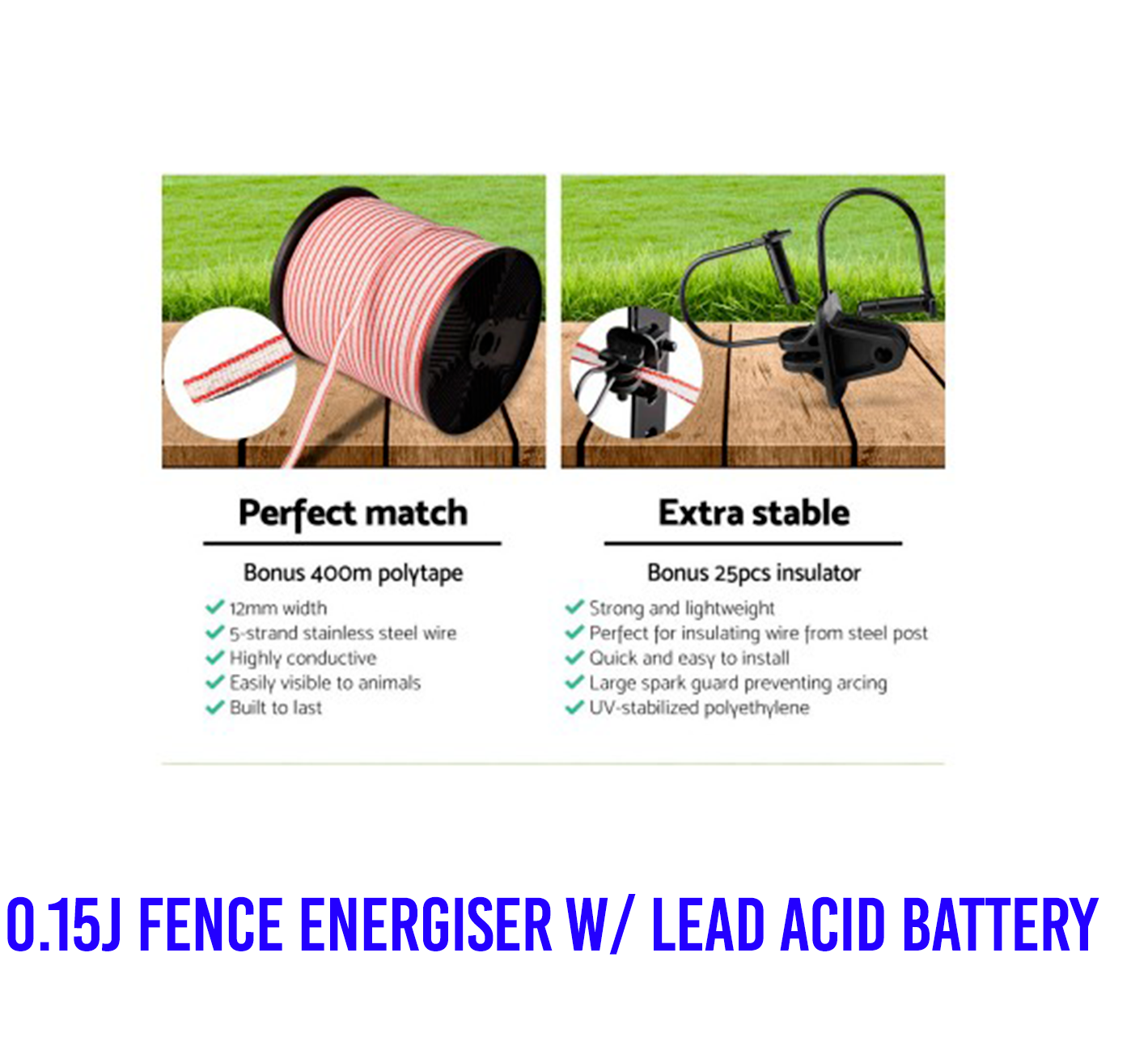 Solar Power Electric Fence Charger Kit Farm Fencing Tape 25pcs