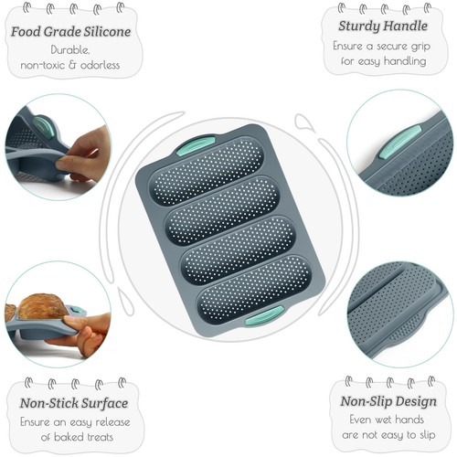 Baguette Bread Pan Non-Stick Food Grade Silicone Bread Loaf Pan 4 Cavity Perf... - Picture 4 of 6