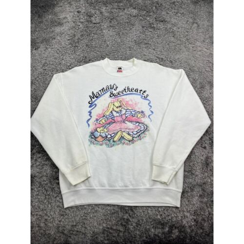 Vintage Fruit Of The Loom Sweatshirt Adult Large White Graphic Mamaws Sweetheart - Picture 1 of 11