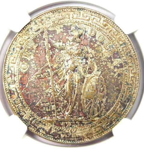 1911-B Great Britain Trade Dollar T$1. Certified NGC Uncirculated Detail. UNC MS