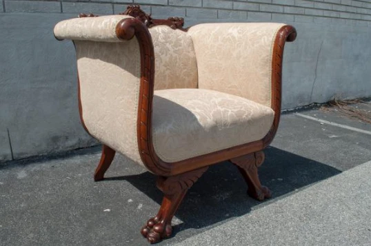 19th Century Walnut Empire Bedroom Chair Claw Feet-Newly Upholstered & Restored - Image 3 of 4