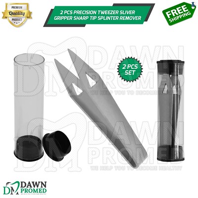 2 Pcs Precision Tweezer Silver Gripper Sharp Tip Splinter Remover ...